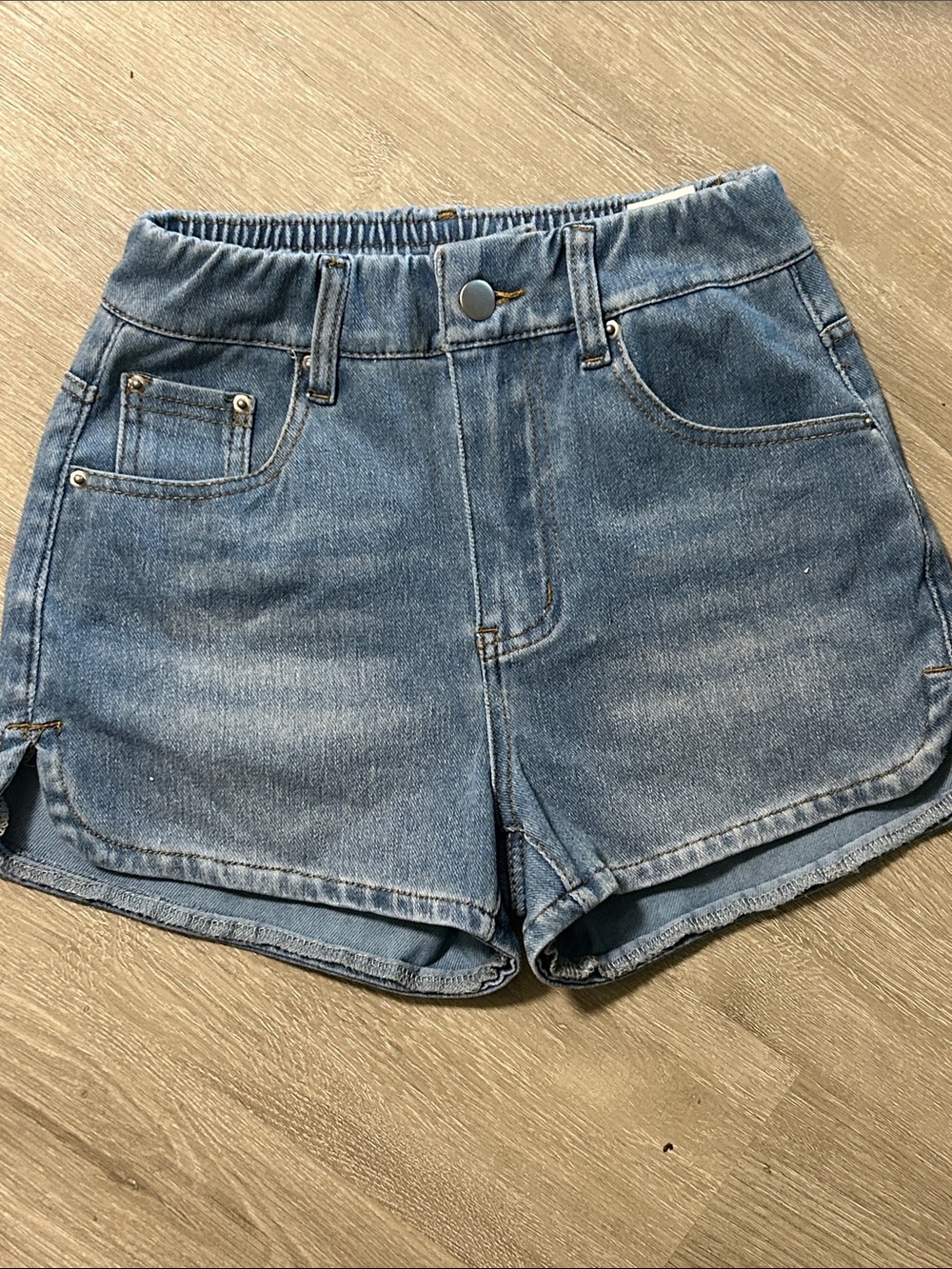Casual Light Blue Denim Jean Shorts with Elastic Waistband